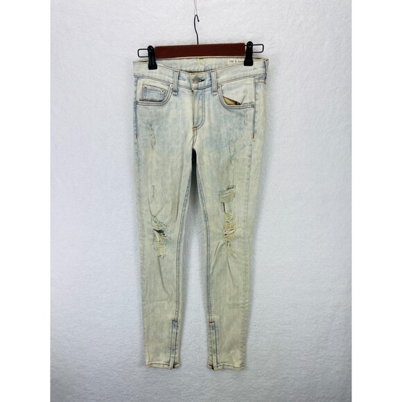Rag & Bone Womens 25 Off‎ White Capri Skinny Jeans Blue Zipper Hem Denim Pants - Picture 2 of 12